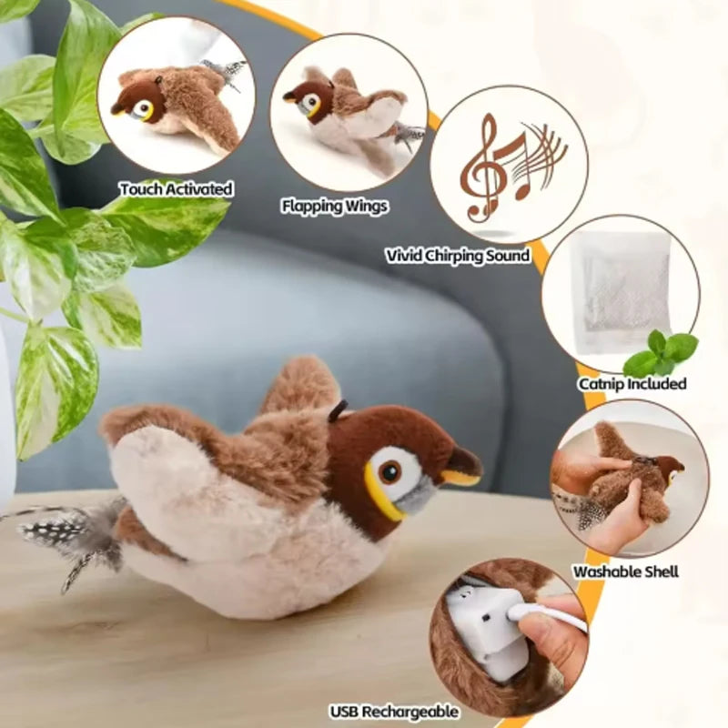 Rechargeable Interactive Flapping Bird Cat Toy with Catnip