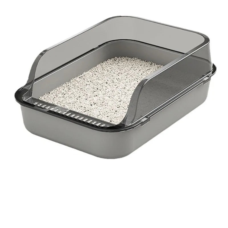 Semi-Covered Cat Litter Box – Anti-Tracking Pet Toilet with Scoop