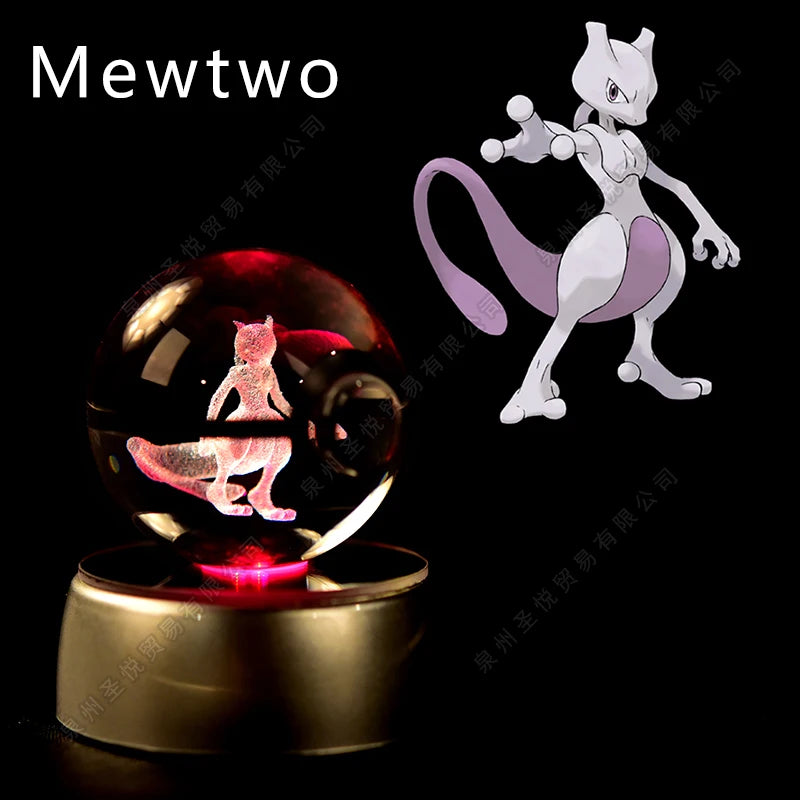3D Pokémon Crystal Ball Night Light – Pikachu, Gengar & Mewtwo LED Glass Lamp