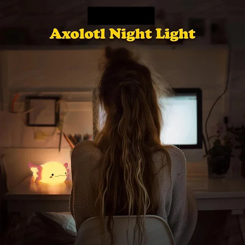 Cute Axolotl Night Light – USB Rechargeable Silicone Lamp for Kids & Nursery