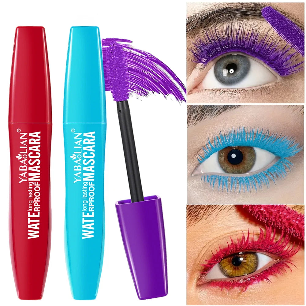 Mascara neutre 1/3 pièces coloré waterproof épais et recourbant anti-bavure longue tenue rouge, bleu, violet
