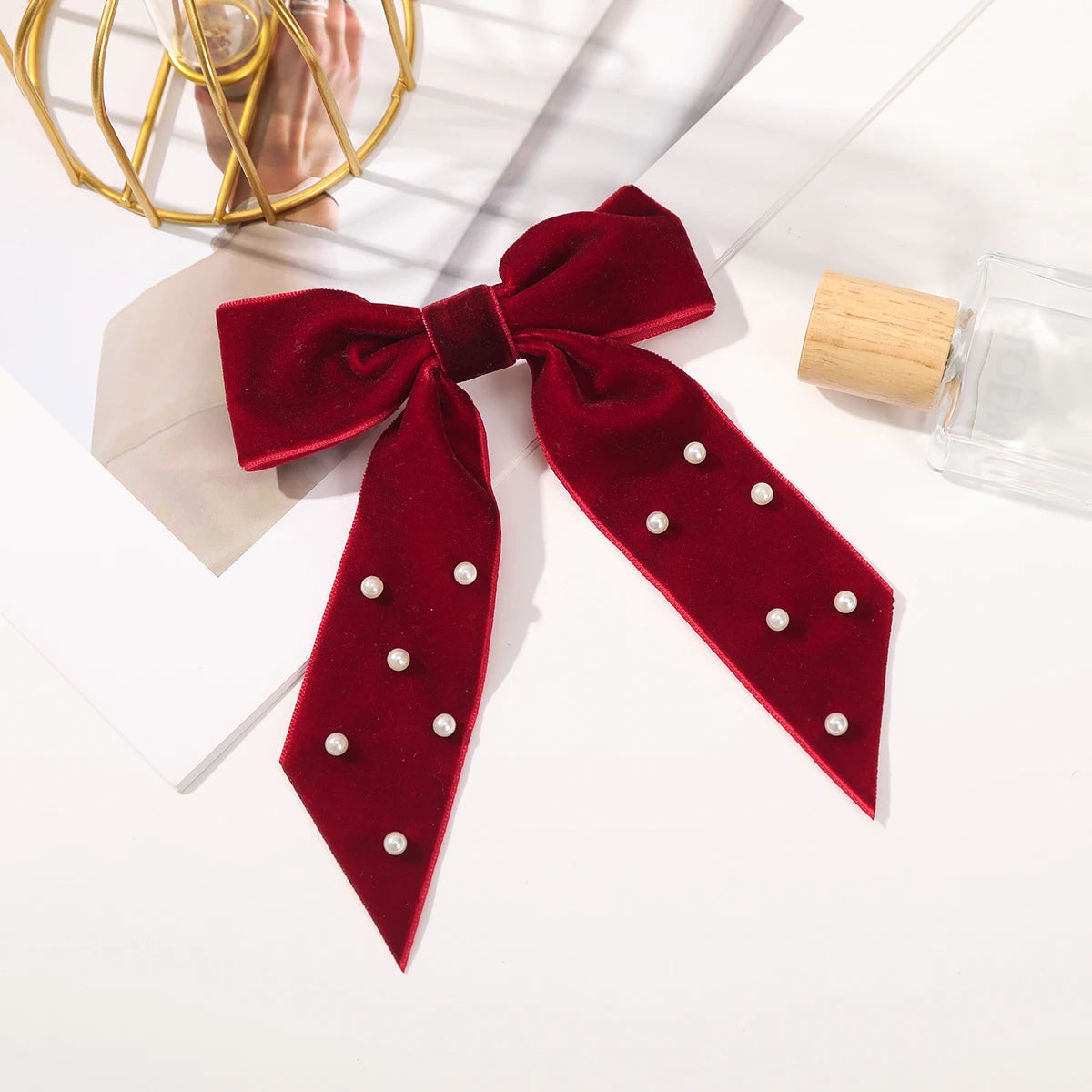 « Barrettes Femme – Nœud Velours, Noir & Rouge »