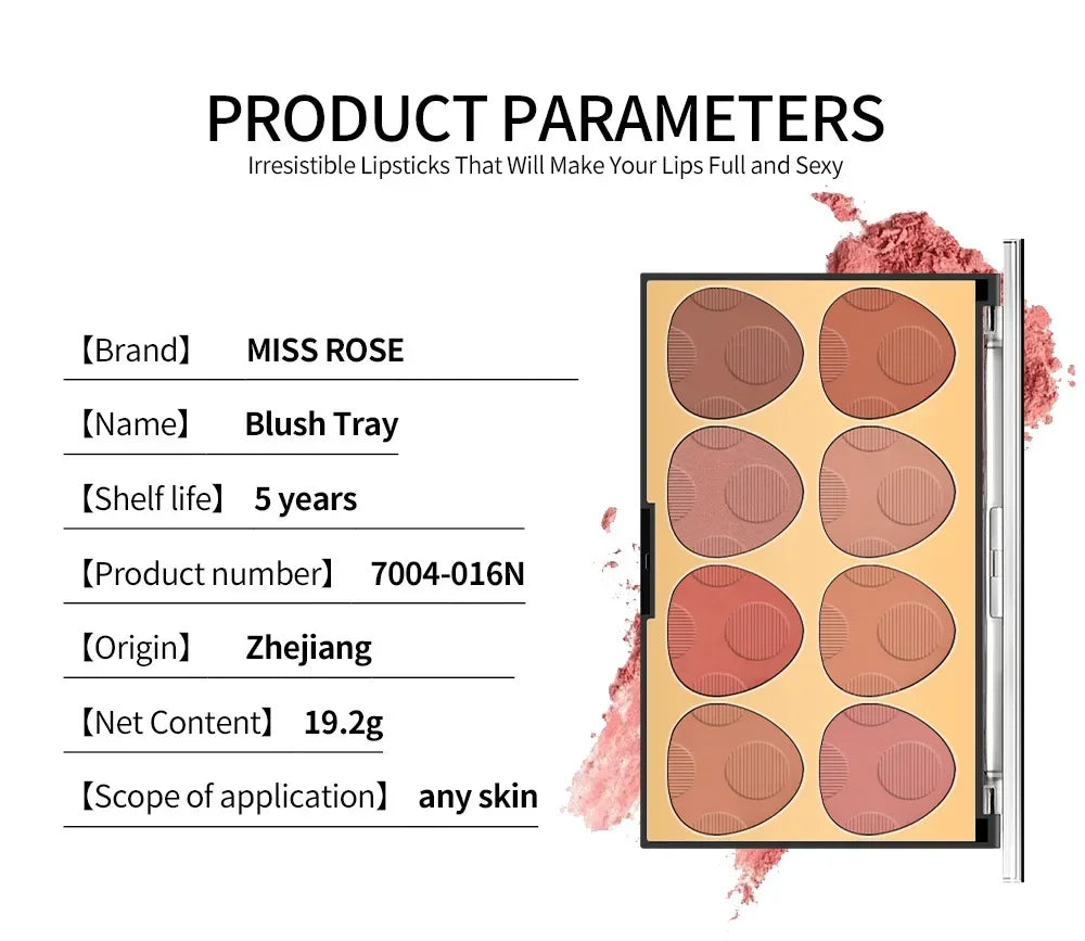 Palette de blush 8 couleurs – Mat et waterproof, longue tenue, pour contour, blush, highlighter et bronzer – Poudre maquillage éclatante