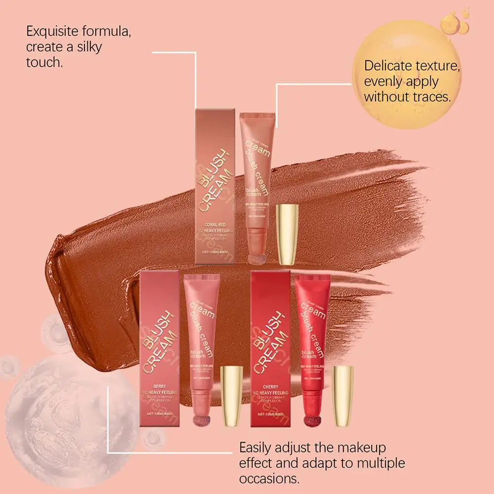 Blush stick crème liquide – Avec applicateur coussin, pour joues – Blush léger et facile à appliquer, maquillage confortable