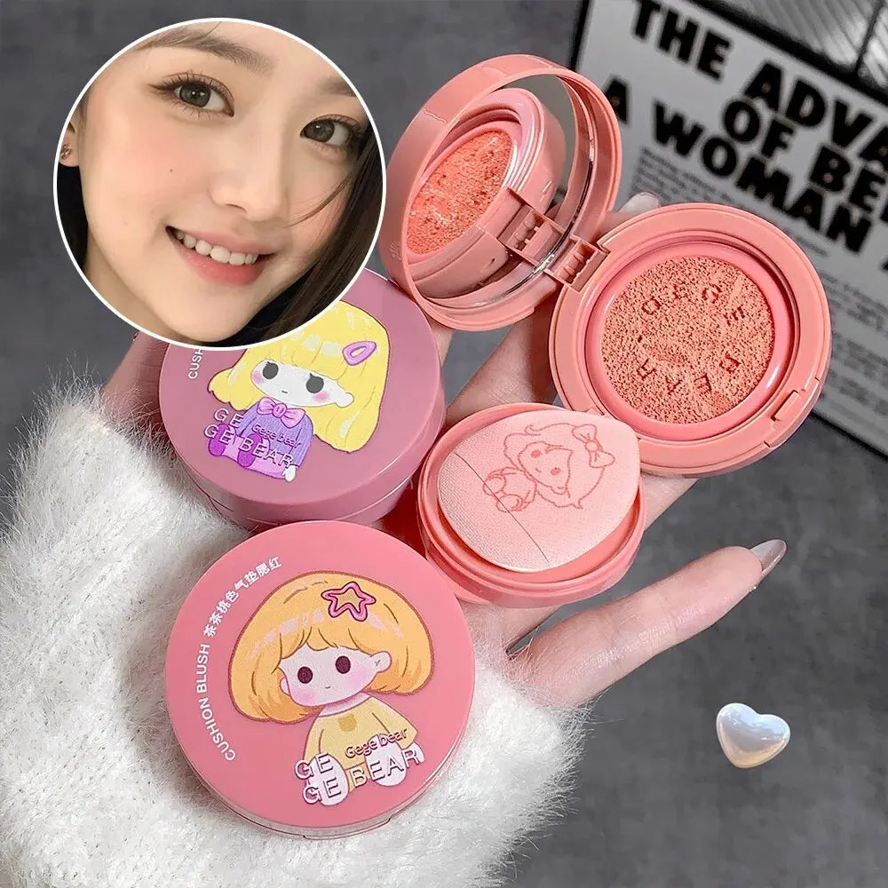 Blush cushion à la teinte estompable avec houppette, éclaircissant sans coller, longue tenue