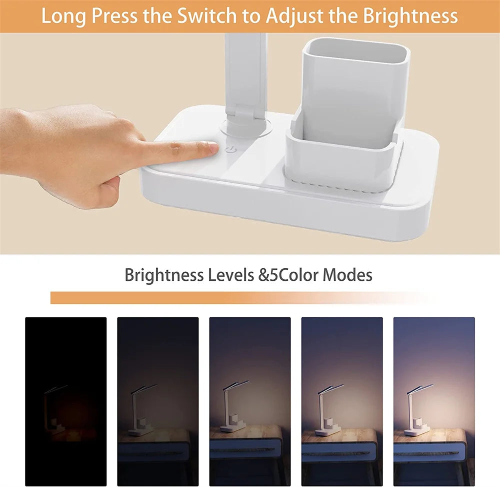 LED Desk Lamp with Clock & Temperature Display – USB Rechargeable Touch Control Reading Light