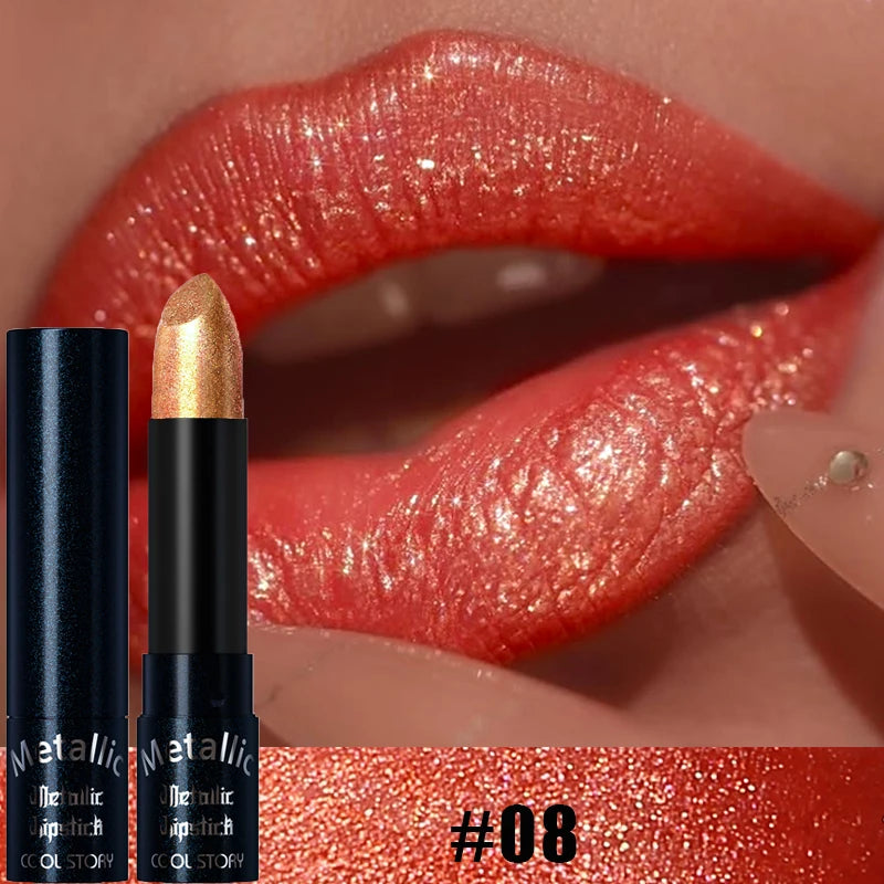 Rouge à lèvres rose diamant, paillettes métalliques, imperméable, brillant, nacré, bleu foncé, rouge, mat, brillant à lèvres, maquillage pour Halloween