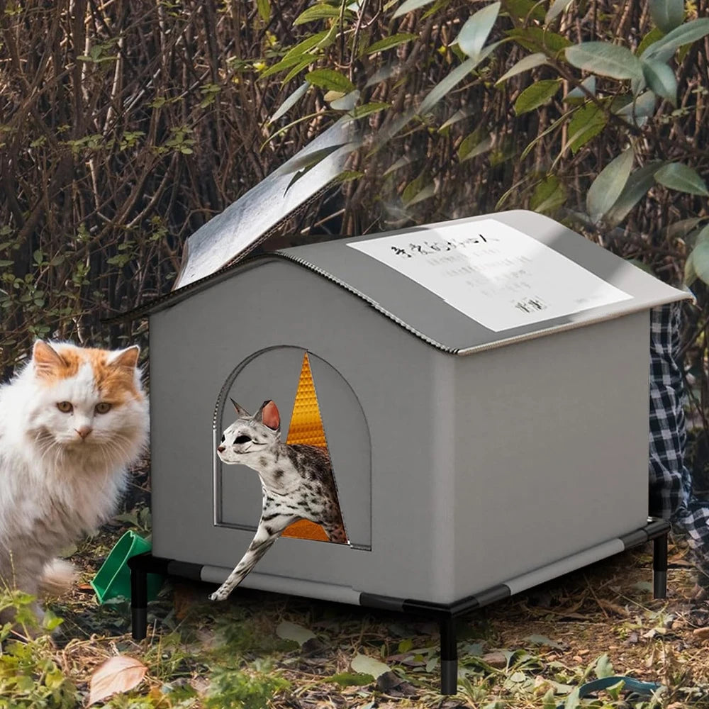 Waterproof Outdoor Cat House – Foldable Pet Shelter with Mat