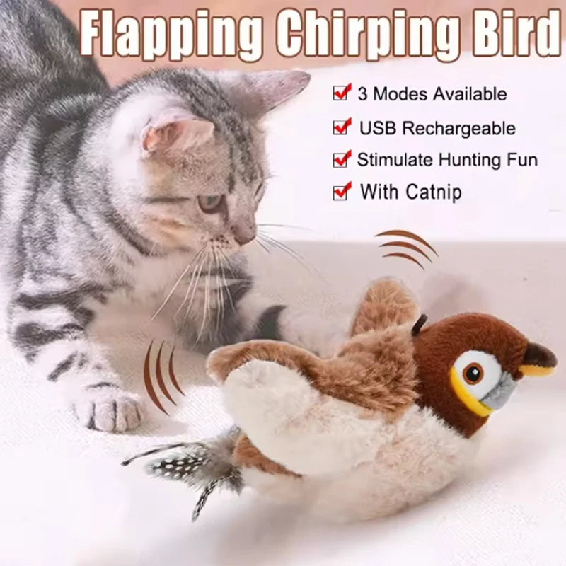 Rechargeable Interactive Flapping Bird Cat Toy with Catnip