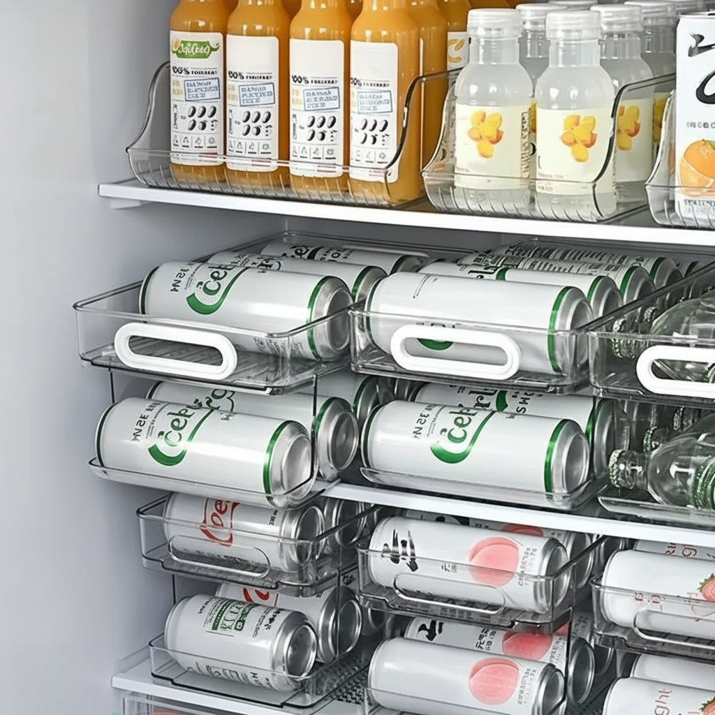 Stackable Soda Can Dispenser for Refrigerator – Clear Drink Organizer Bin