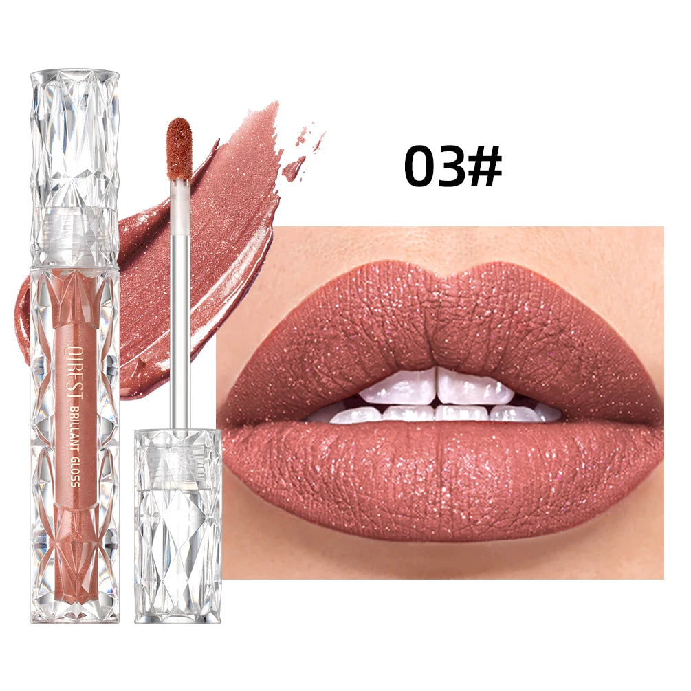 Gloss à Lèvres Shimmer – Paillettes Diamant, Teinte Rouge/Violet, Waterproof, Longue Tenue, Rouge à Lèvres Liquide Mat, Maquillage pour Femmes
