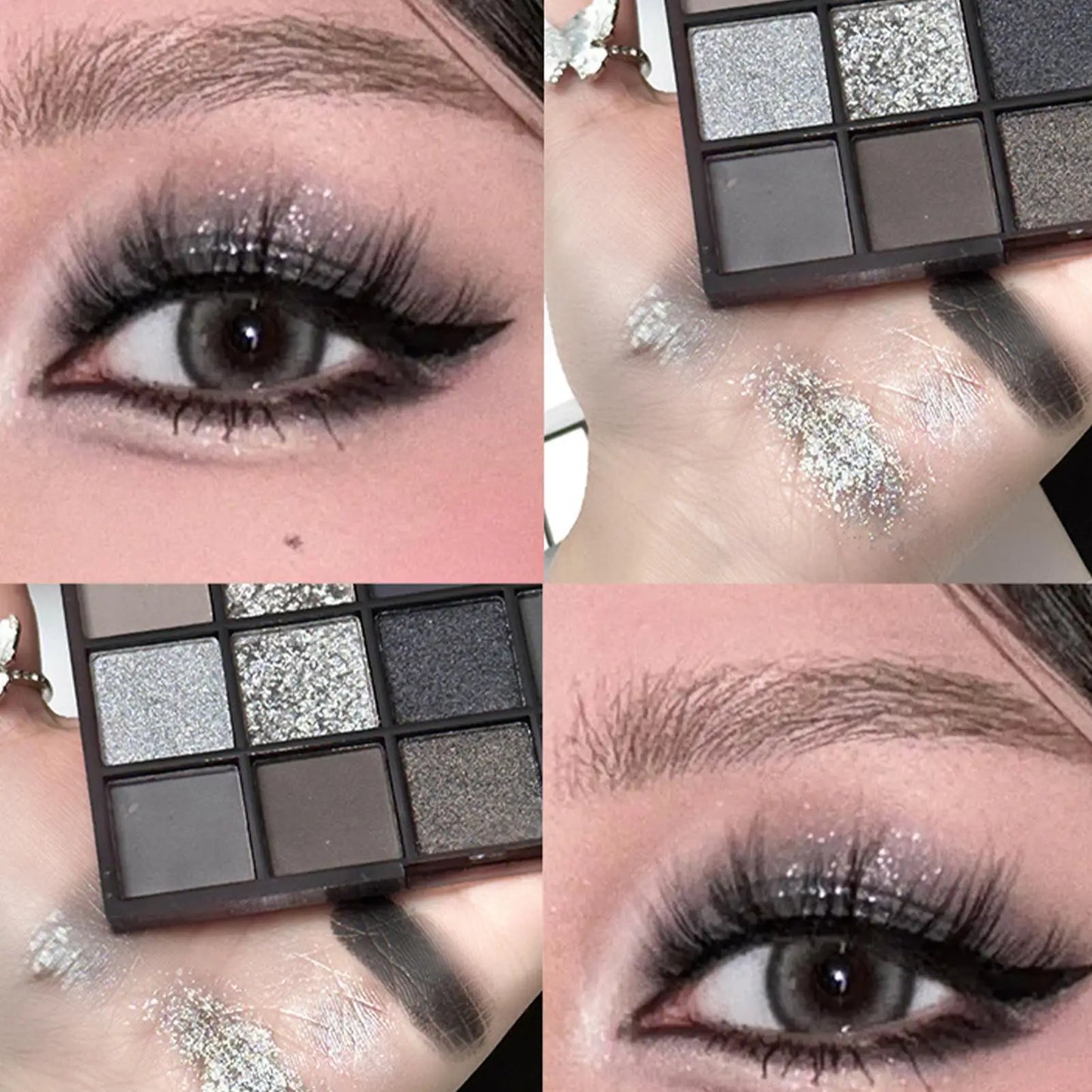 Palette fards à paupières, 9/25 couleurs, noirs mats et scintillants, effet smoky, illumination des yeux