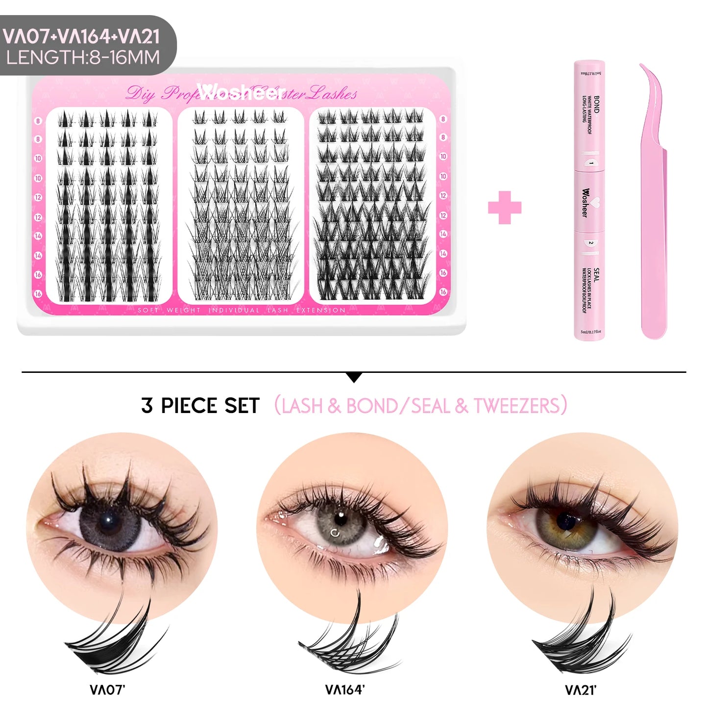 Kit de grappes de cils manga – Cils style Cat Eye avec colle et scellant, plateau mixte – Extensions de cils en grappes
