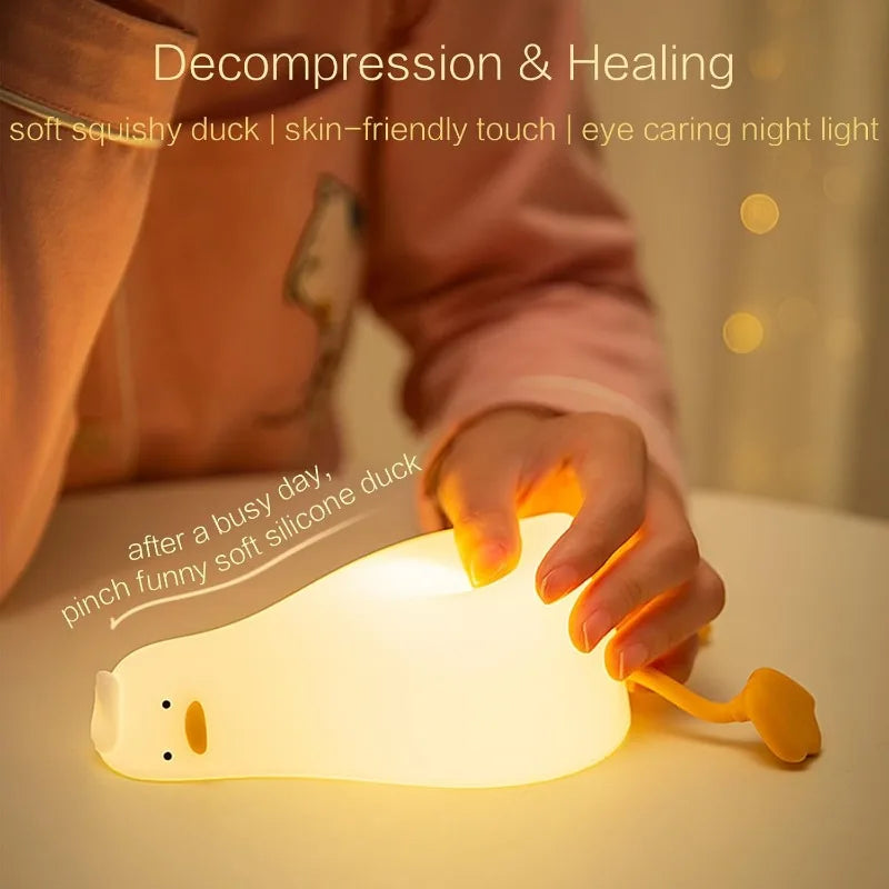 Cute LED Duck Night Light – Rechargeable Touch Silicone Lamp for Kids & Bedroom Decor