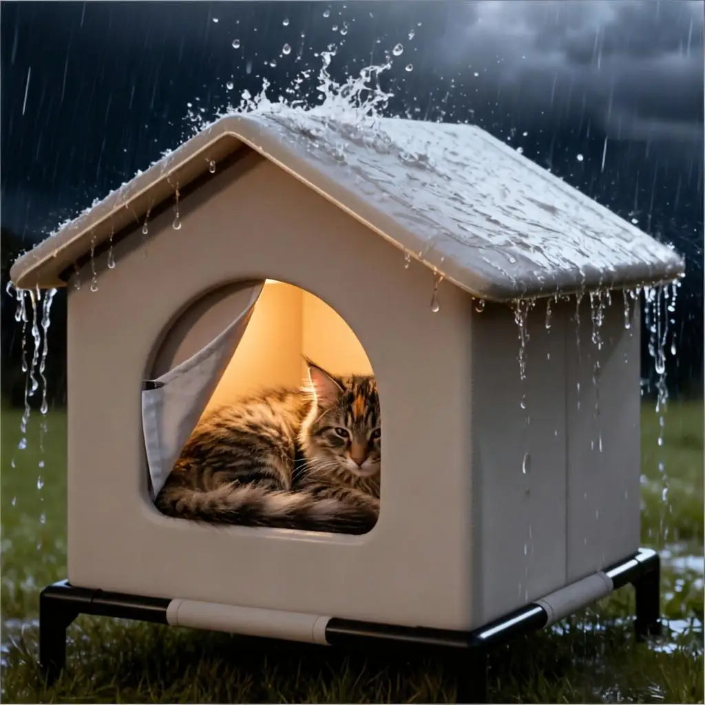 Waterproof Outdoor Cat House – Foldable Pet Shelter with Mat