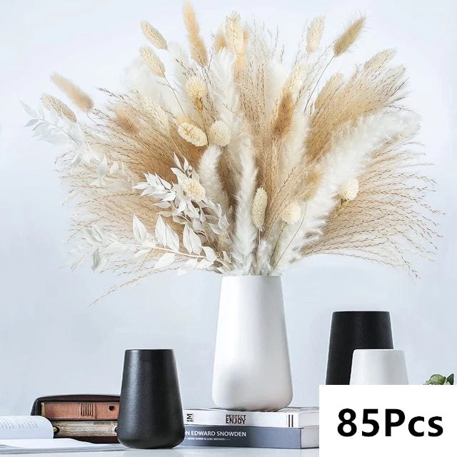 Natural Pampas Grass Bouquet – Boho Bunny Tail Dried Flower Décor