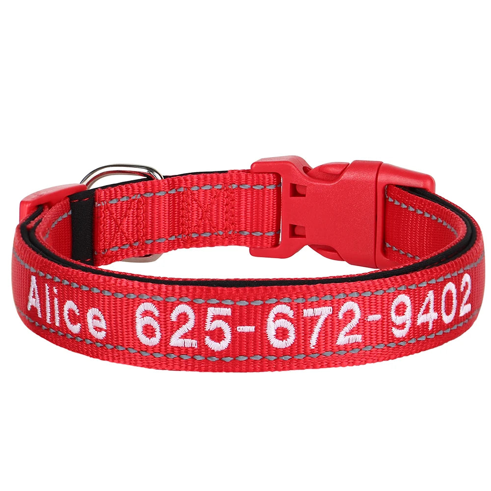 Personalized Embroidered Reflective Dog & Cat Collar – Custom Name & Phone ID