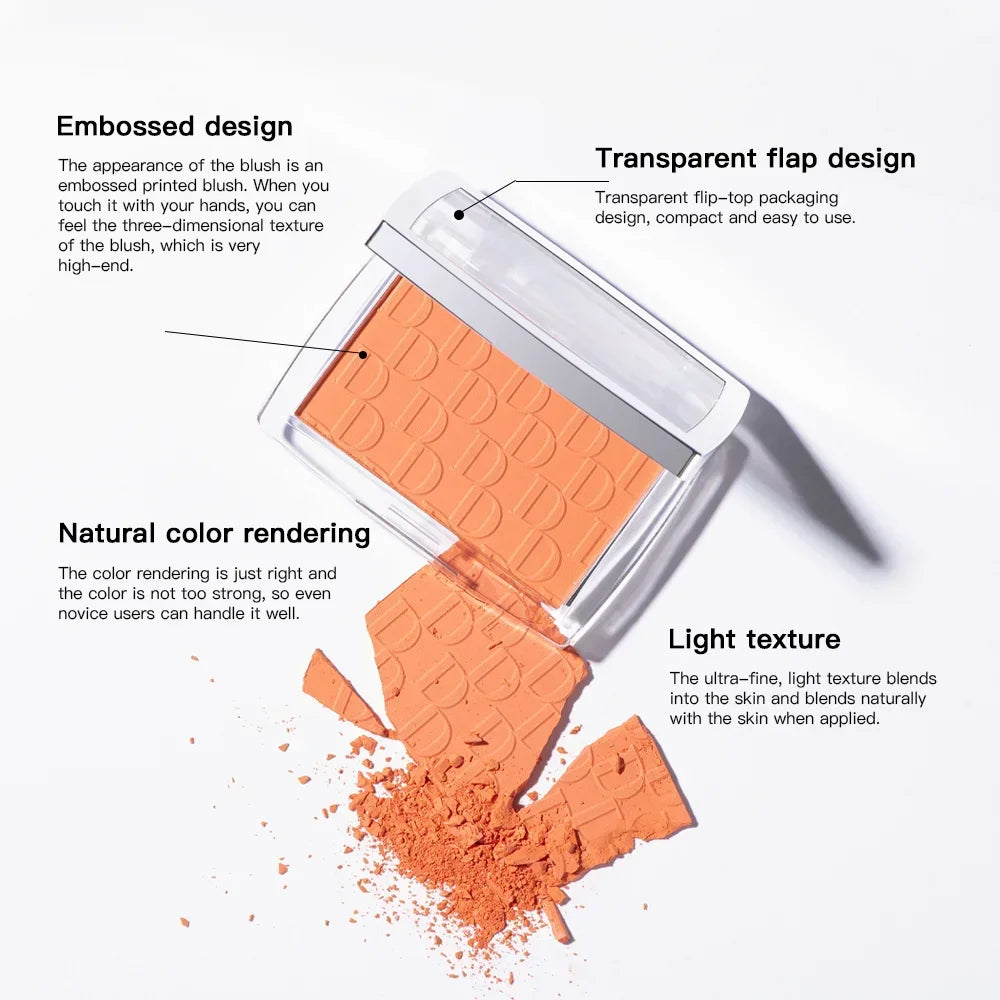 Palette de Blush Mat Embossé — Teinte Rosée, Poudre Blush Visage, Haute Pigmentation, Rose Corail pour Joues, Texture Lisse, Cosmétiques