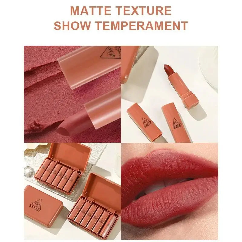 Set 6 Pièces Rouge à Lèvres Mat – Waterproof, Longue Tenue, Anti-Transfert, Application Facile, Couleurs Vibrantes