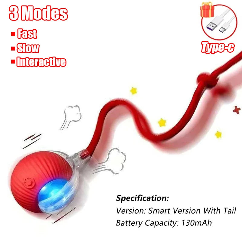 Automatic Interactive Rolling Ball with Faux Tail – Rechargeable Smart Cat & Dog Toy
