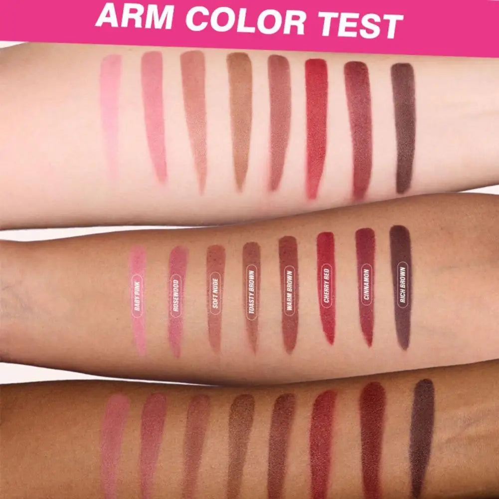 Crayon à Lèvres Mat Velours Waterproof – Contour Rouge, 8 Couleurs, Longue Tenue, Anti-Transfert, Hydratant