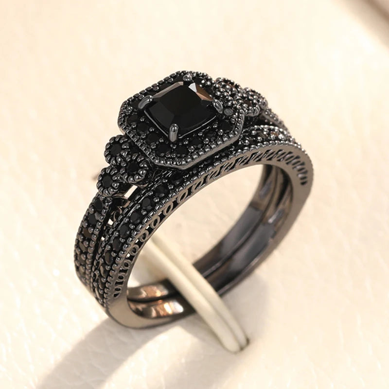 Huitan mode 2 pièces ensemble de bagues pour femmes Double couche empilable bijoux de mode à la mode cubique zircone pierre doigt accessoires