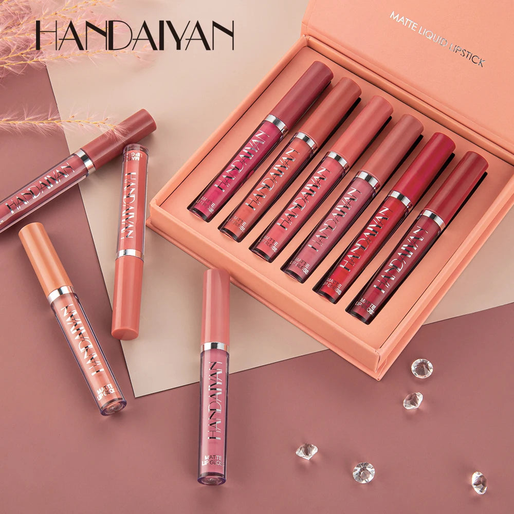 Coffret 6 rouges à lèvres liquides – Non collant, longue tenue | Finition mate | Gloss résistant à la décoloration | Idéal comme cadeau élégant pour les lèvres
