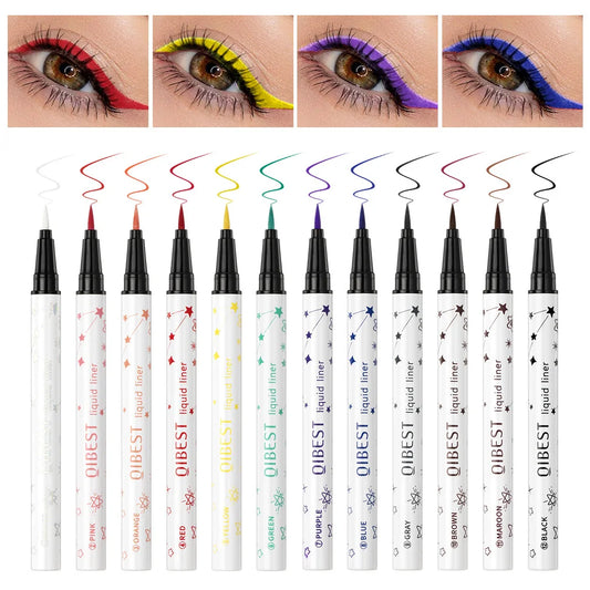 Crayon Eyeliner Ultra-Fin — waterproof, longue tenue, texture lisse, 12 couleurs vives, haute pigmentation, maquillage des yeux