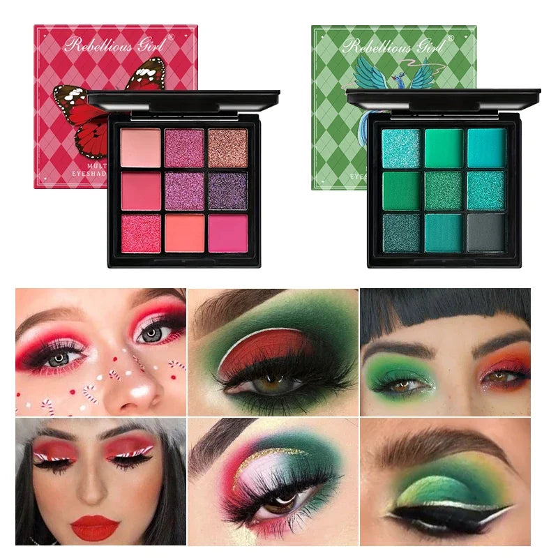 Palette fards à paupières 9 couleurs pailleté perlé mat longue tenue pour femme