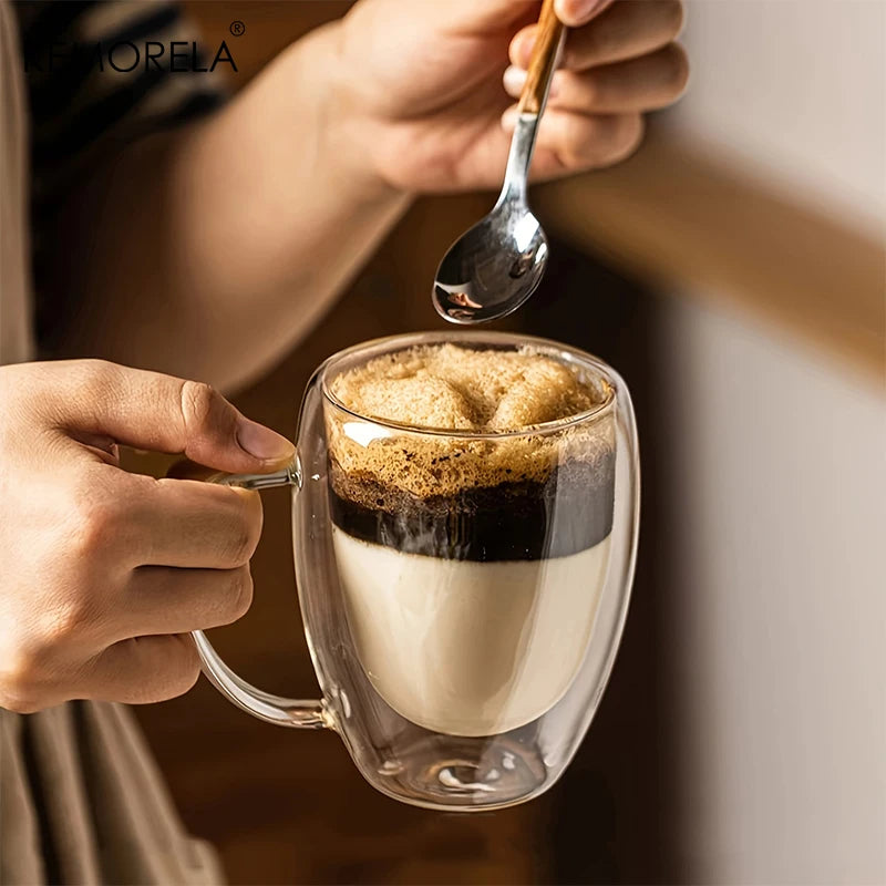 Double Wall Glass Coffee Mug with Handle – 350ml Insulated Cappuccino, Tea & Latte Cup (2/4/6 PCS)
