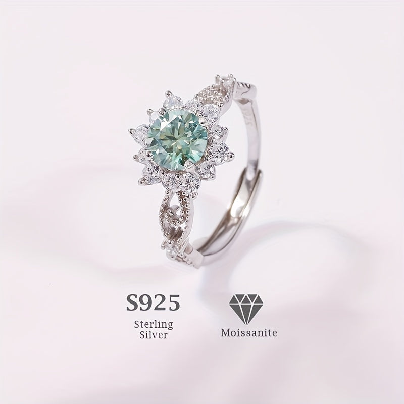 Vintage 1 Carat Green Moissanite Ring 925 Sterling Silvery Birthday Wedding Gifts for Women Girls