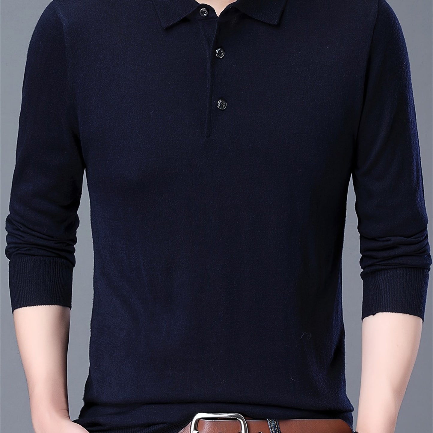 Men'S Slim-Fit Long Sleeve Shirt - Soft Stretchy Knit Button-Front Collar, Solid Color Casual & Formal Tops for Spring/Fall, Office, Party, Everyday - Easy-care Men'S Clothing, Office Attire, Classic Collar, Durable Construct