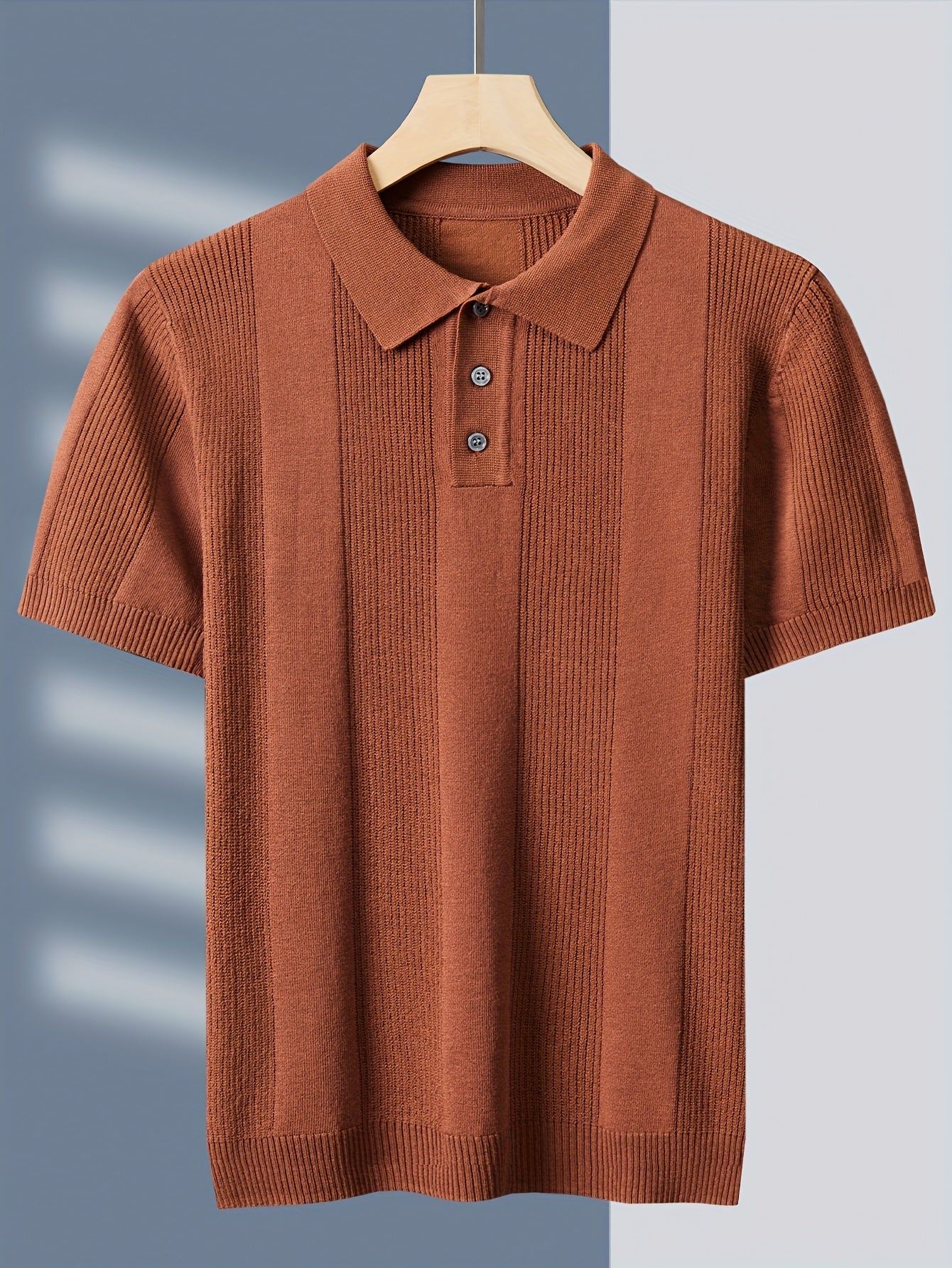 Tehan Men'S Slim-Fit Short Sleeve Shirt - Elegant Striped Collar Button-Front Blouse, All-Season Golf & Formal Wear, Office, Wedding, Knit, Wedding Attire, Classic Design, Stylish Top, Professional Men