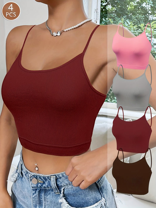 Lot de 4 Brassières Bustier Femme Style Boho – Couleur Unie, Sans Rembourrage