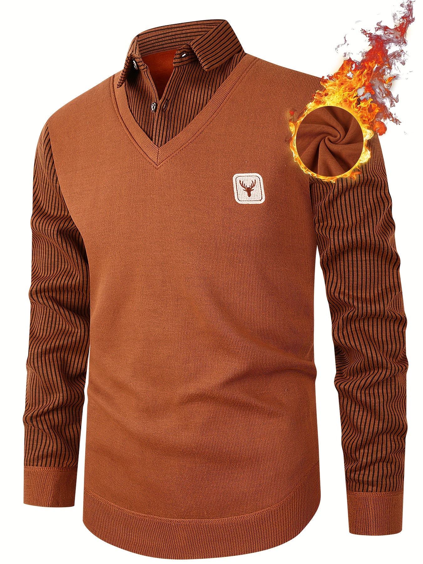 Men'S Elegant Striped Knit Sweater with Button Collar - Warm Long Sleeve Pullover for Golf, Running, Hiking & Outdoor Activities - Perfect for Casual Wear, Parties, and Special Occasions, Golf Apparel | Button Collar Sweater