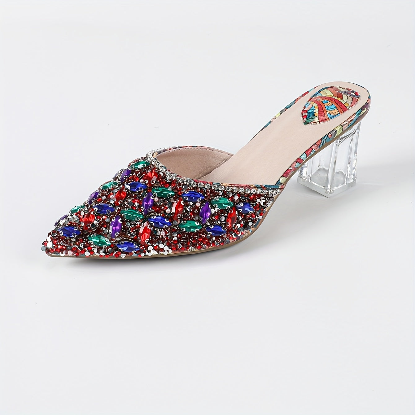 Chaussures à Talons Hauts pour Femme – Bout Pointu, Strass Colorés, Élégantes et Scintillantes, Talon Épais, Légères, Parfaites pour Soirées et Événements Formels