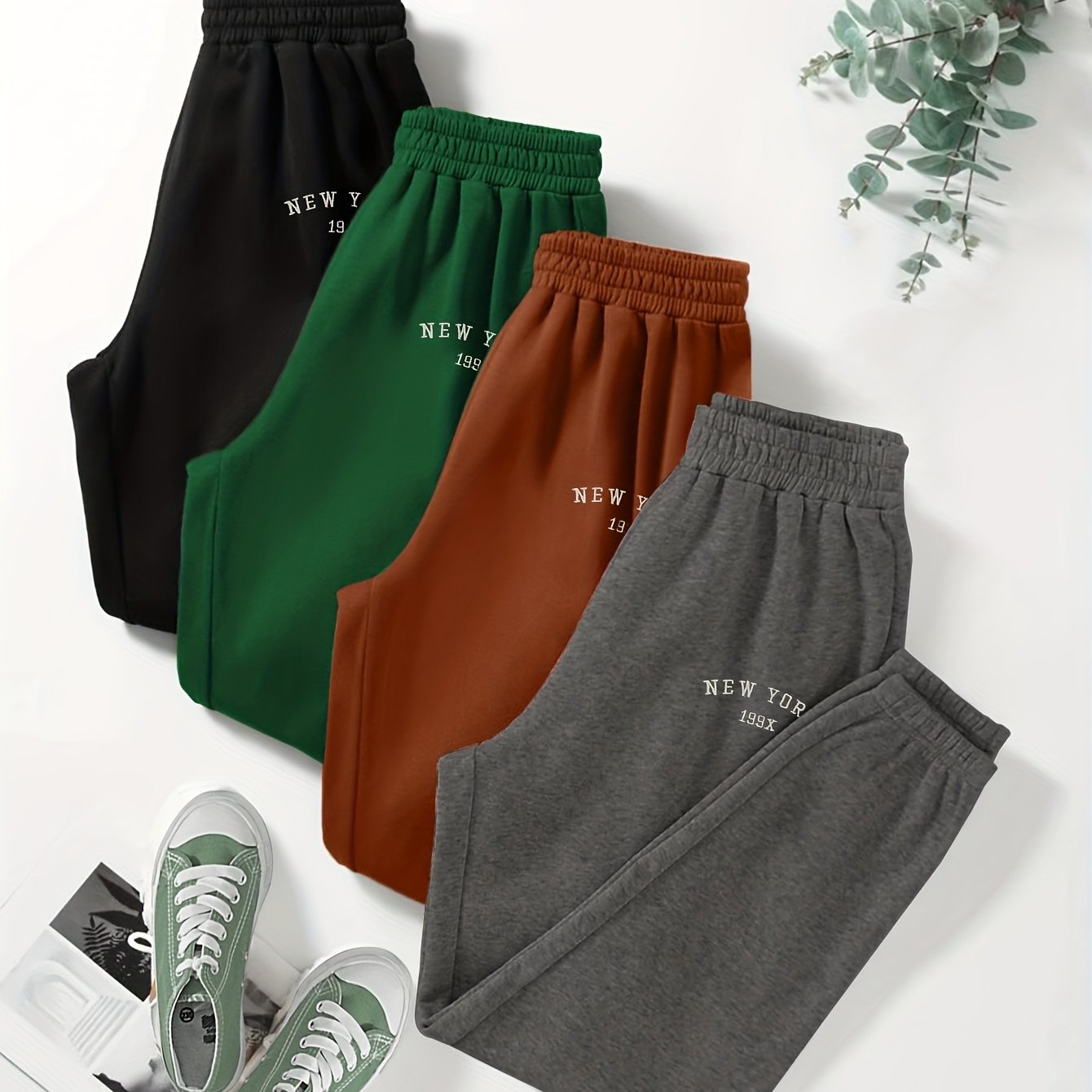 Lot de 4 Joggers Femme – Taille Élastique, Décontractés et Sportifs, Imprimé Lettres