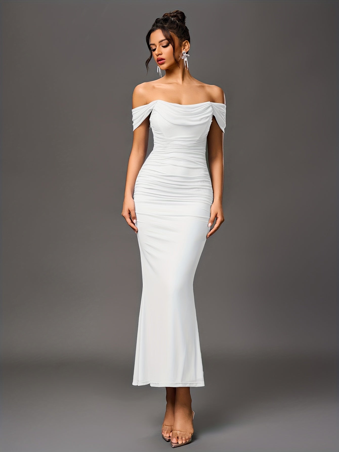 Robe Sirène Élégante Femme — Style Off-Shoulder, Robe Longue Formelle pour Soirées et Mariages, Coupe Bodycon Extensible, Tissu Non Transparent et Haute Élasticité, Tenue Formelle pour Occasions Spéciales