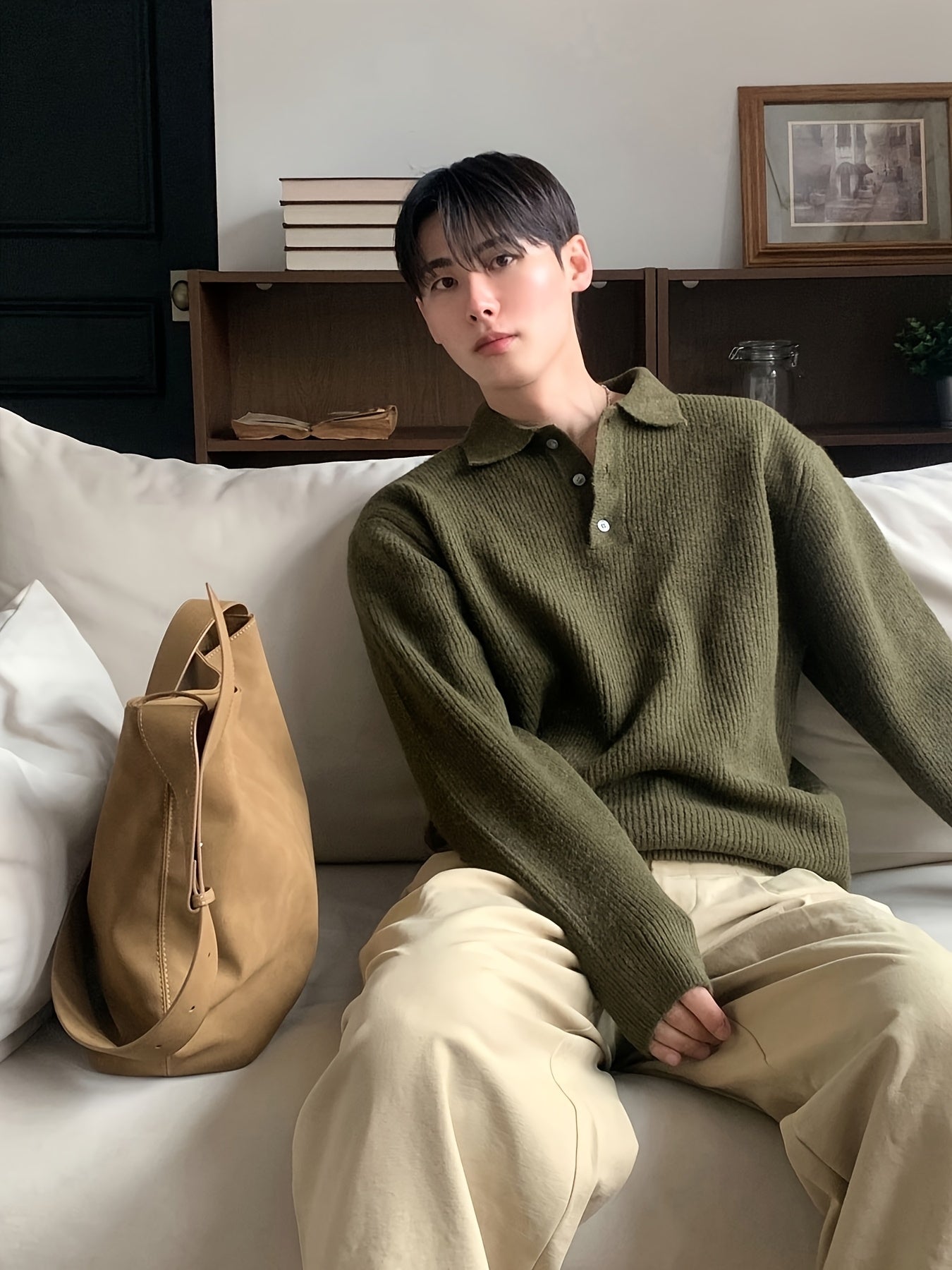 Men'S Casual Light Polo Shirt - Soft Stretch Knit Sweater with Button Front, Long Sleeve, Regular Fit for Fall/Winter, Office & Casual Attire - Everyday Essential, Winter Clothing, Classic Collar, Durable Construction, Stylis