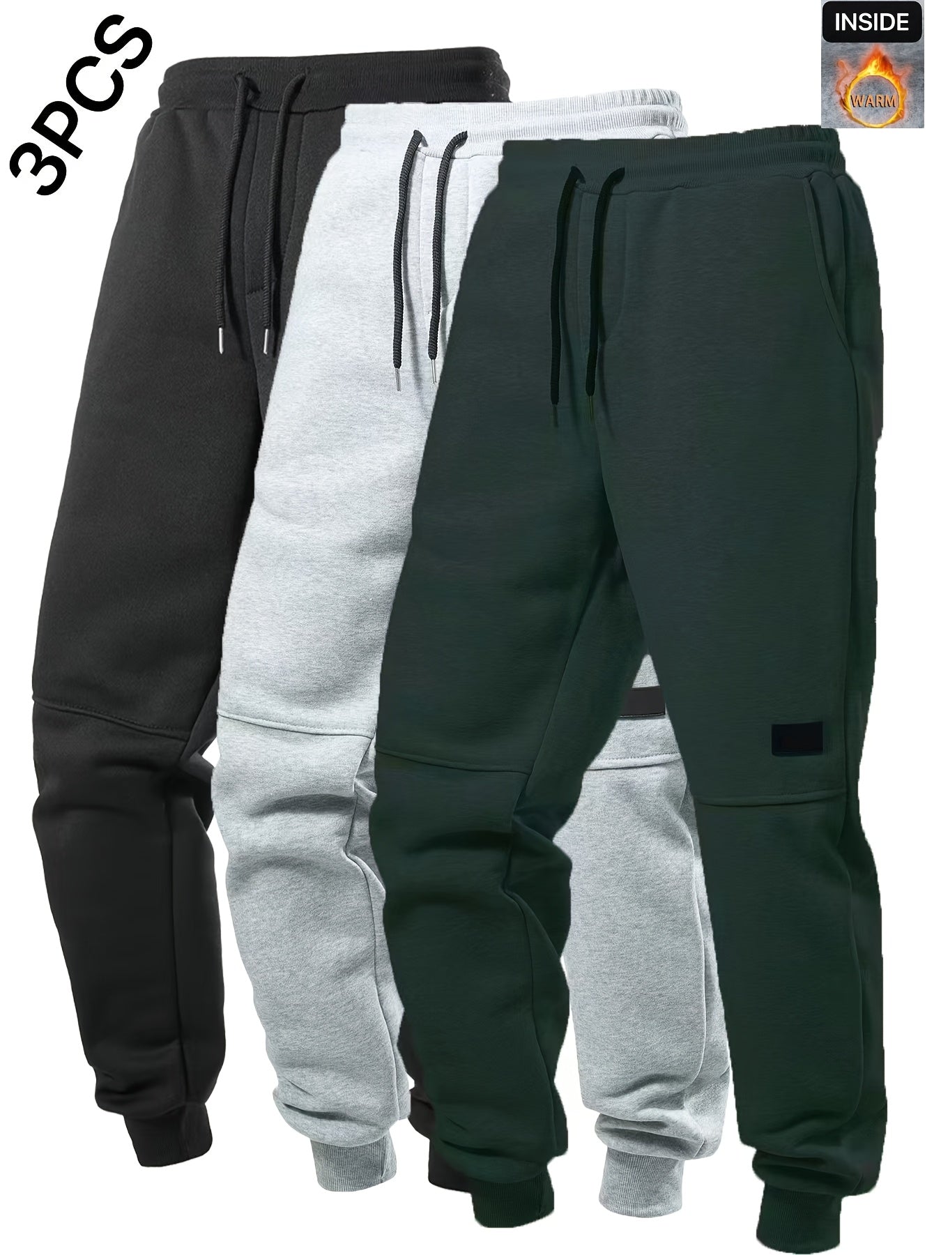3pcs Joggers Homme – Cordon Élastique, Casual, Solid Color, Regular Fit, Automne/Hiver