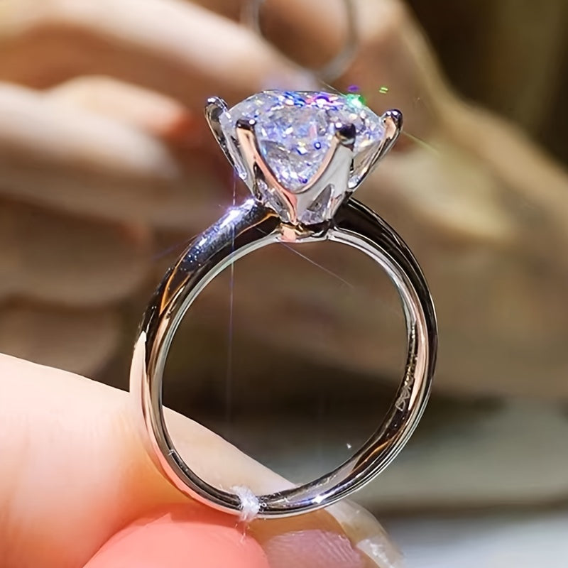 Elegant 2 Carat Cubic Zirconia Engagement Ring - Hypoallergenic Silvery-Plated, Perfect for Weddings & Anniversaries, Fashionable Bridal Accessory, All-Season Wear