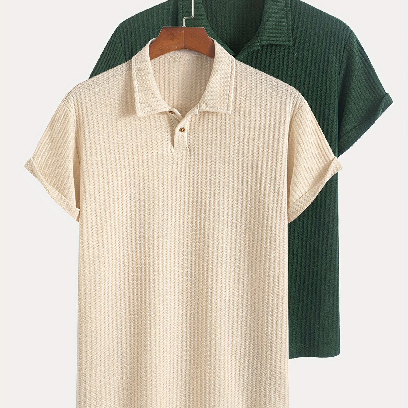 Two Pieces of Summer Casual Sports Jacquard Knit Short-Sleeve Polo Shirts, a Set of Two Jacquard Textured Short-Sleeve Polo Tops.
