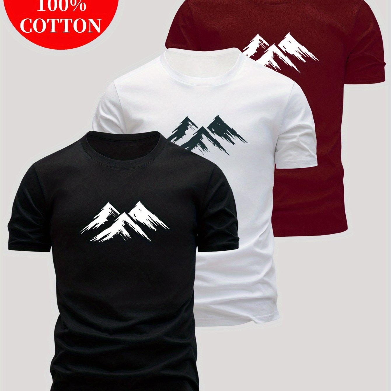 3pcs 100% Cotton T-Shirts, Simple and Elegant Design, 100% Breathable Comfort for Sports & Outdoor Activities