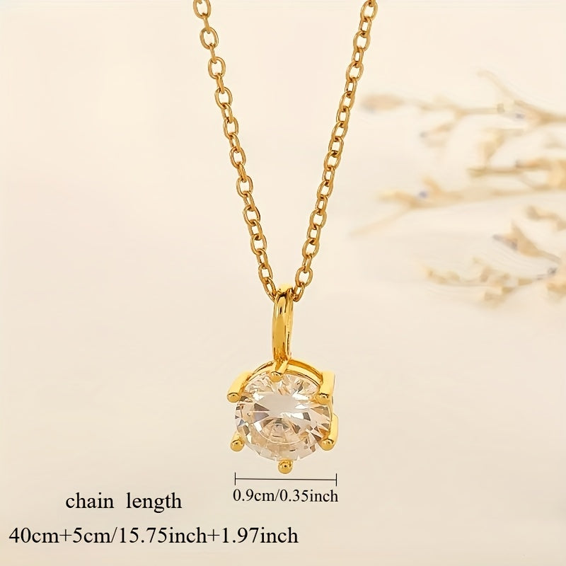 Collier Femme Élégant – Pendentif Strass en Acier Inoxydable Plaqué Or 18K, Hypoallergénique, Idéal Quotidien et Cadeau, Bijou Polyvalent, Minimaliste et Durable