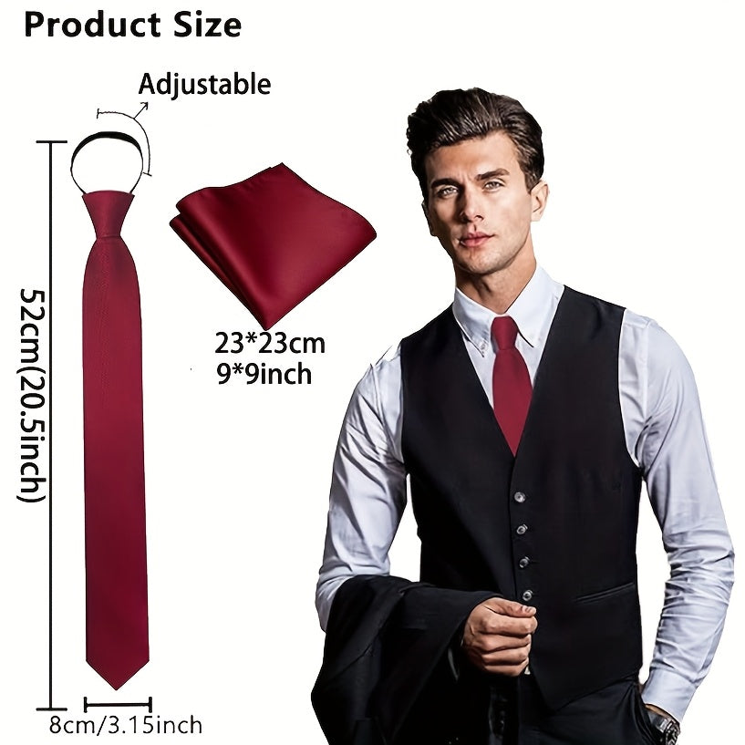 Lot de 2 Cravates Homme – Couleur Unie, Prêtes à Porter avec Pochette