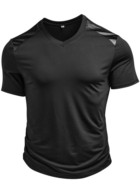 [Summer Style] Men'S V-Neck Henley T-Shirt - Casual Knit Short Sleeve Tee with High Elasticity for Summer Outings, Black