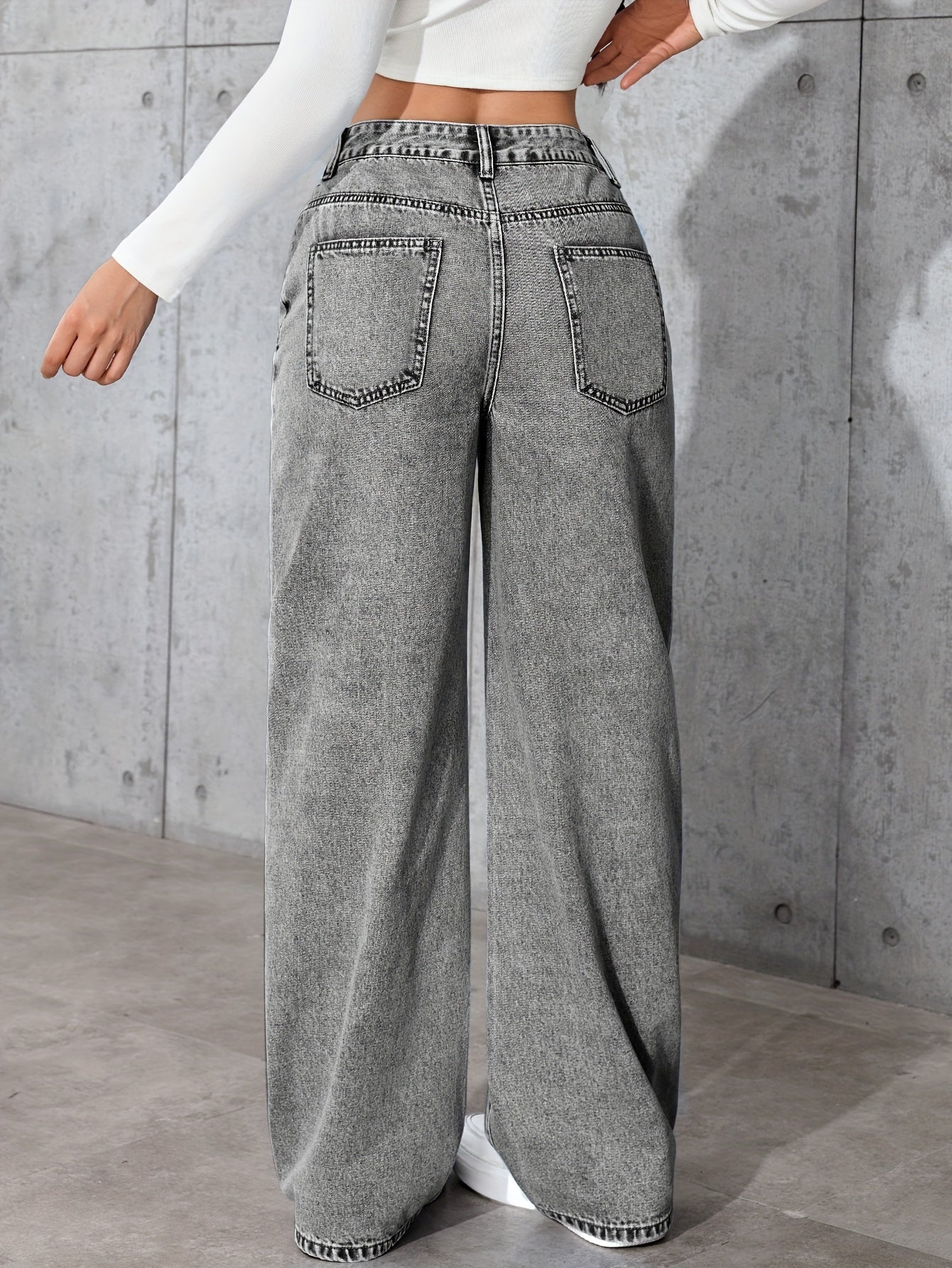 Jeans Femme Décontracté Jambe Large Denim Bleu Clair Jambe Droite Non Extensible Style Street Toute Saison Confortable