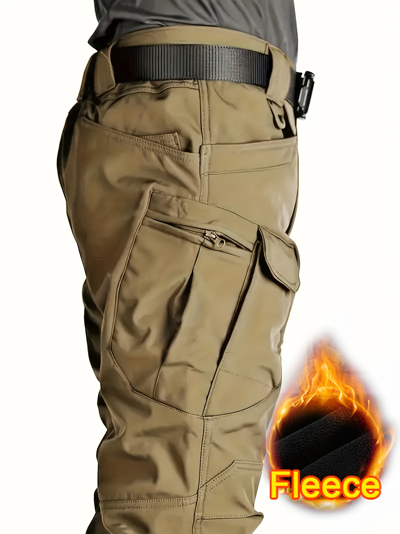 Pantalon cargo tactique en polaire pour homme – multi-poches, couleur unie, coupe-vent, tissu micro-extensible 295 g, idéal activités outdoor, randonnée et usage quotidien (sans ceinture)
