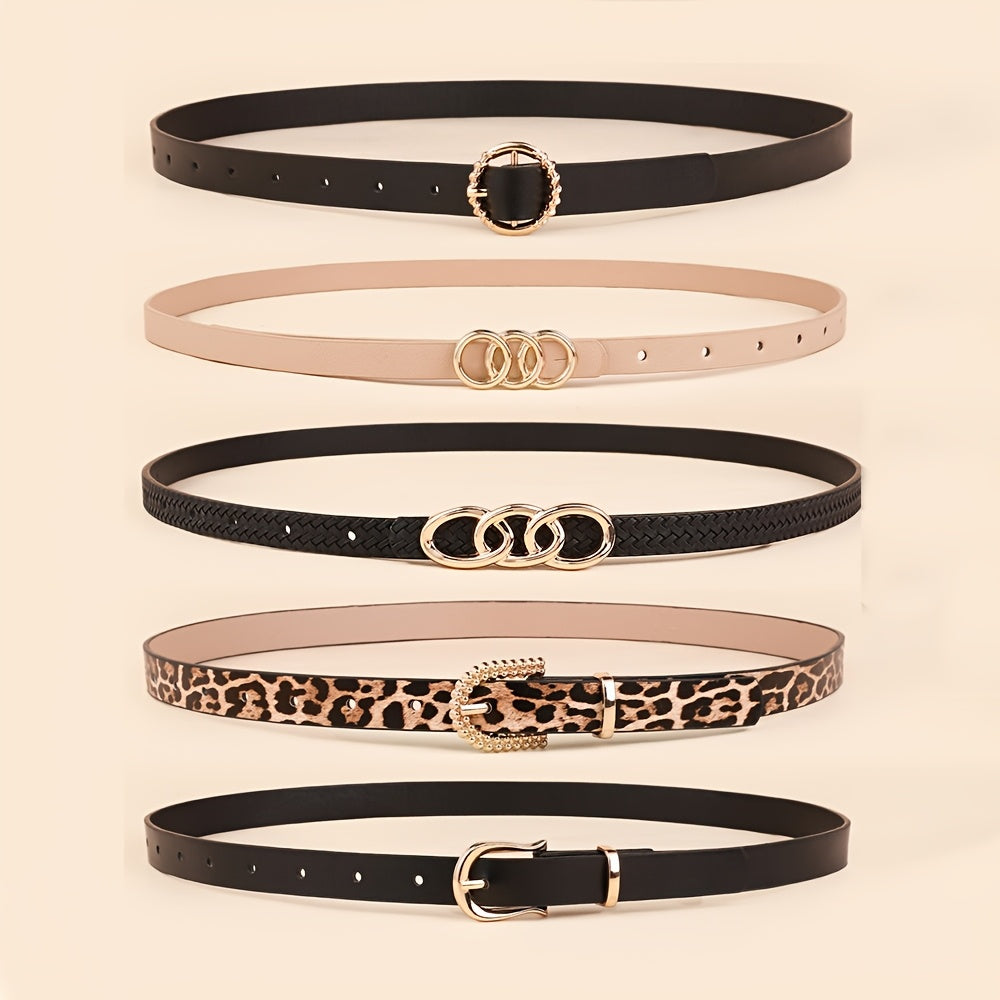 Lot de 5 ceintures fines pour femmes – Ceintures polyvalentes et tendance pour robes, costumes et tenues décontractées, design élégant, boucles en alliage de zinc, adapté aux grandes tailles