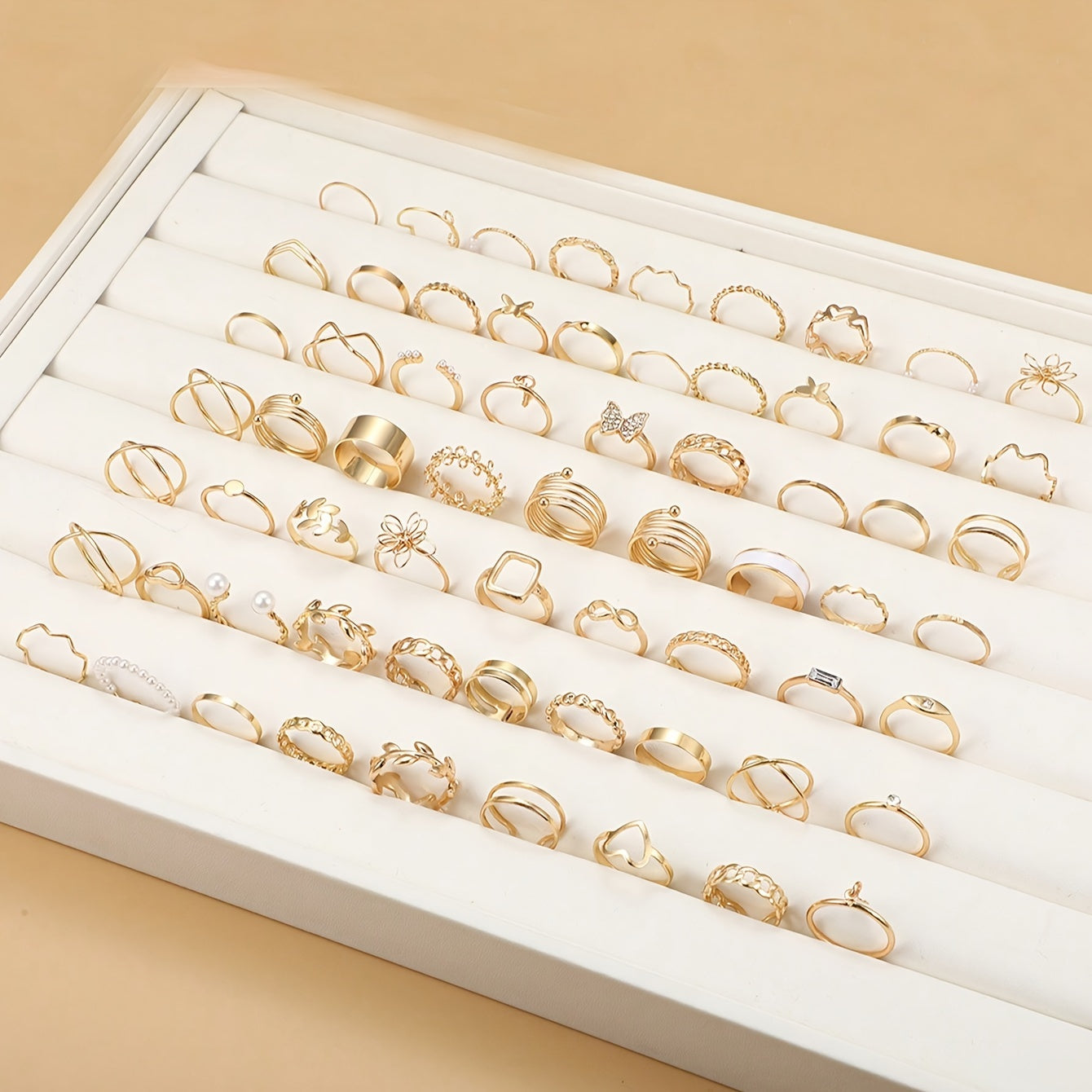 IF YOU 66pcs Minimalist & Charm Set - Look Ring Collection with Flower, Butterfly, Heart Charms, Imitation - Daily Wear, Wedding, Anniversary, Gift for all-Season Elegant